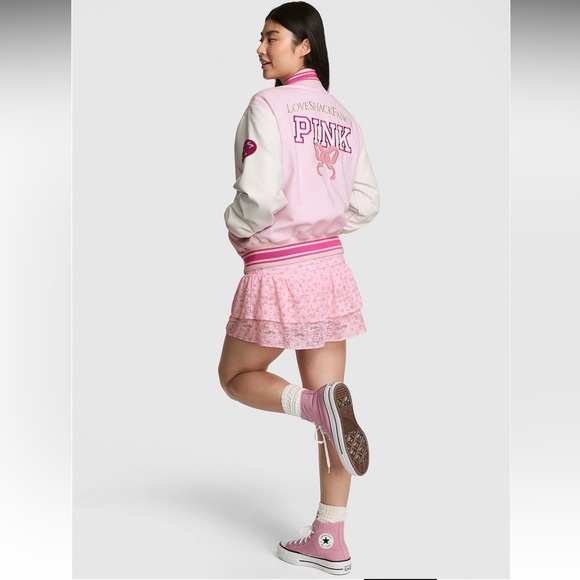 Love Shack Fancy x VS PINK Varsity Jacket pink reissued boyfriend medium - Picture 6 of 8